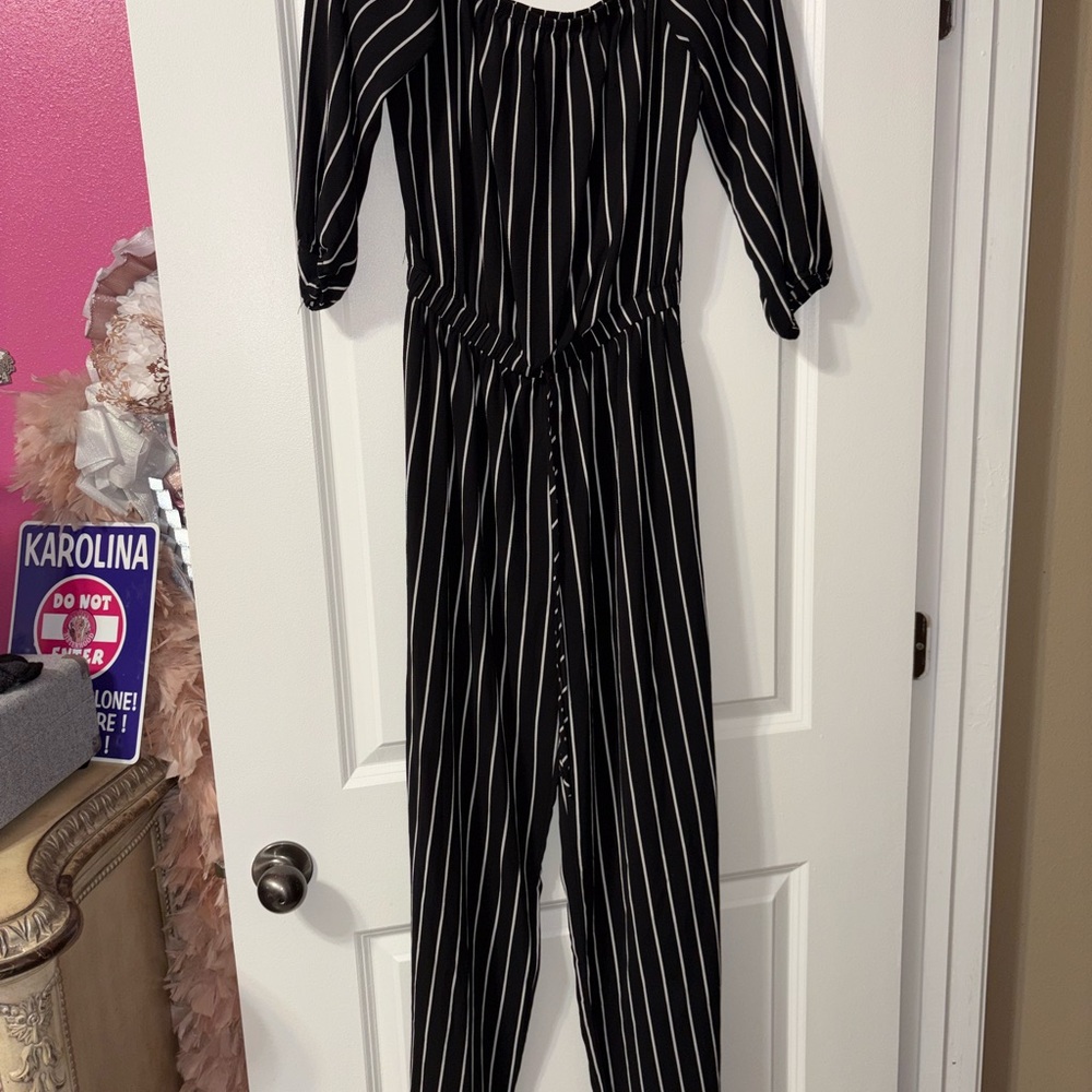 Black and White Striped Jumpsuit